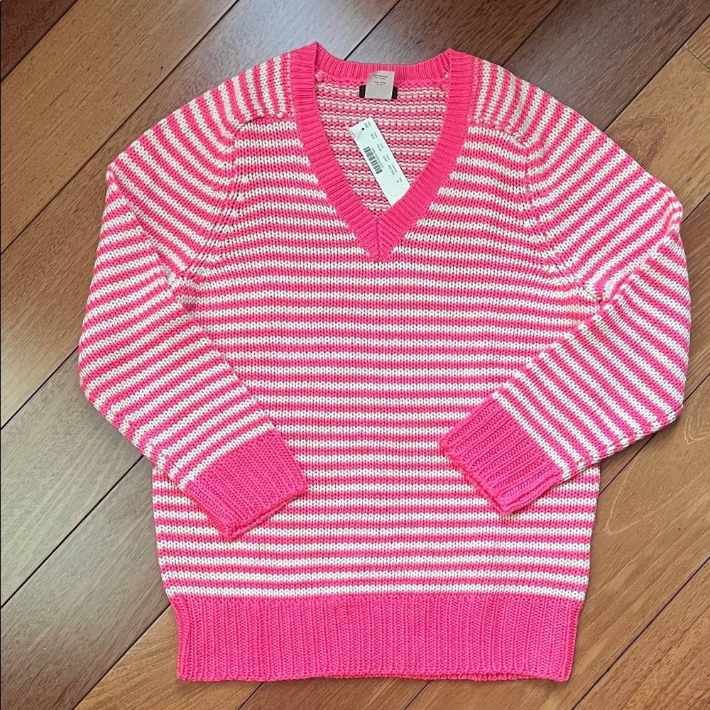 NWT J. Crew Neon Stripe Knit V Neck Sweater